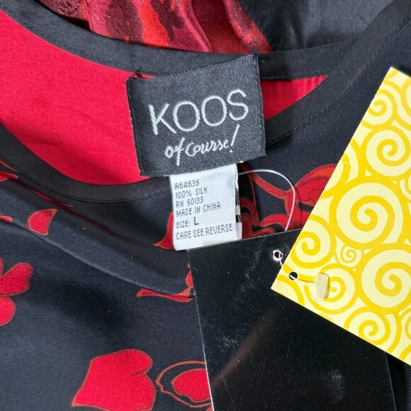 NWT Koos of Course! 2 pc Set Jacket Tank Top Large Red Black Floral 100% SILK - Picture 11 of 14